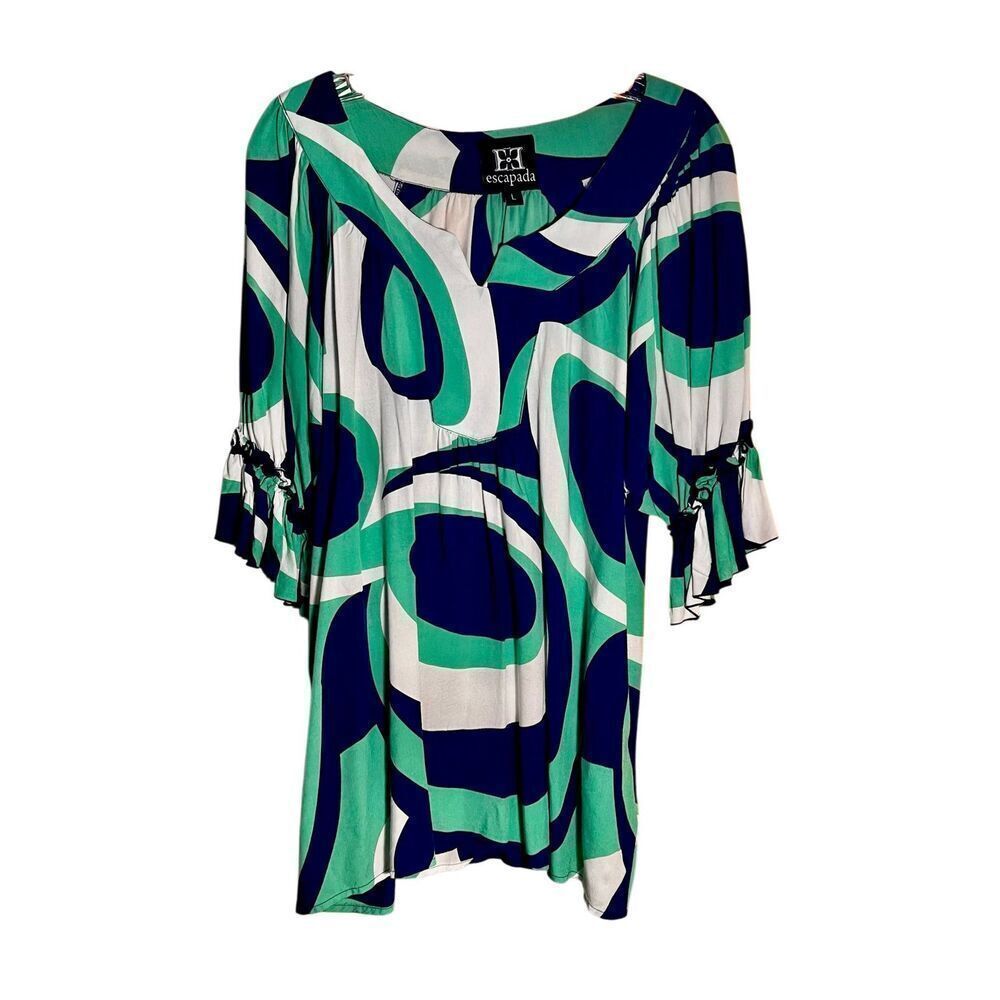 Escapada Green, Blue And White Printed Tunic Top Size Large